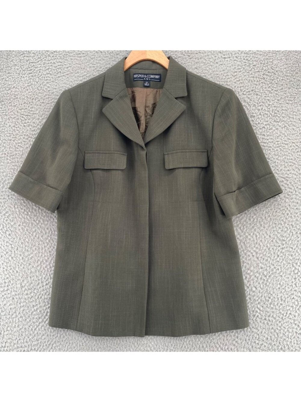 Kasper Blazer Womens 12 Green Short Sleeve Notch Lapel Button Up Lined Jacket